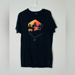 Billabong Graphic T-Shirt Men Medium‎ Black Palm Tree Print Short Sleeve